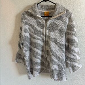 Ruby Rd. Gray and White Zip-Front Knit Cardigan size 1X Business Casual
